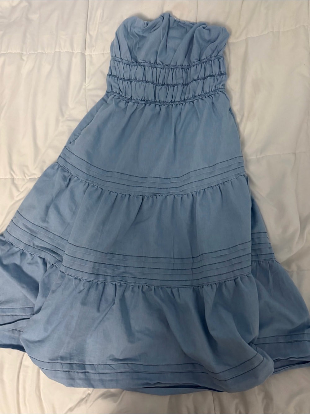 Light Blue Smocked Tiered strapless dress